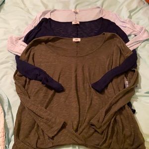 3 pack long sleeve drape front tops